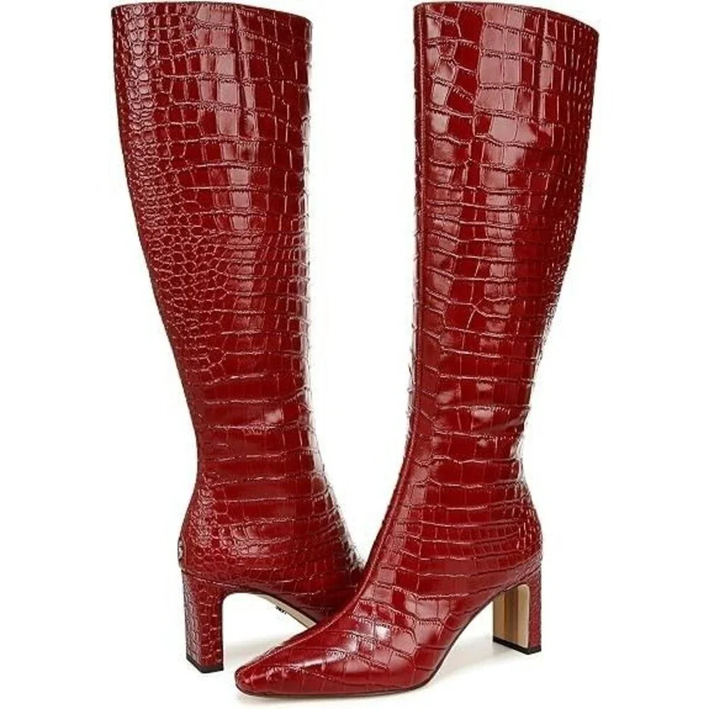 Sam Edelman Women's Sylvia Boots Size 5.5 Scarlet Cherry Leather Knee High Boot